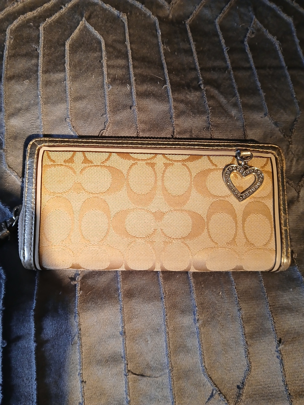 Coach Accordion Zip Wallet with Dangling Heart Charm